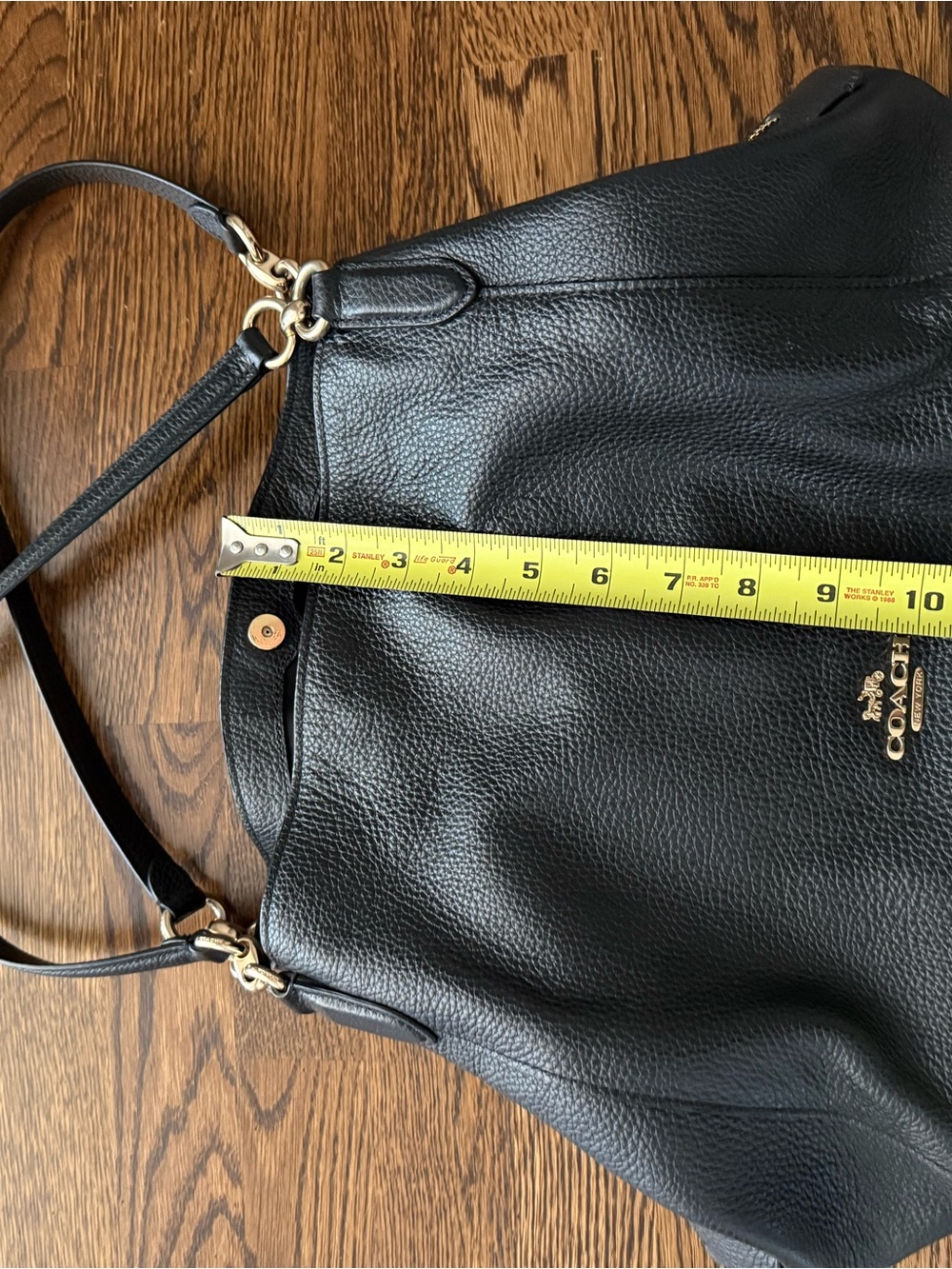 Coach Black Pebbled Leather Shoulder Tote with Gold Accents - Picture 6 of 6